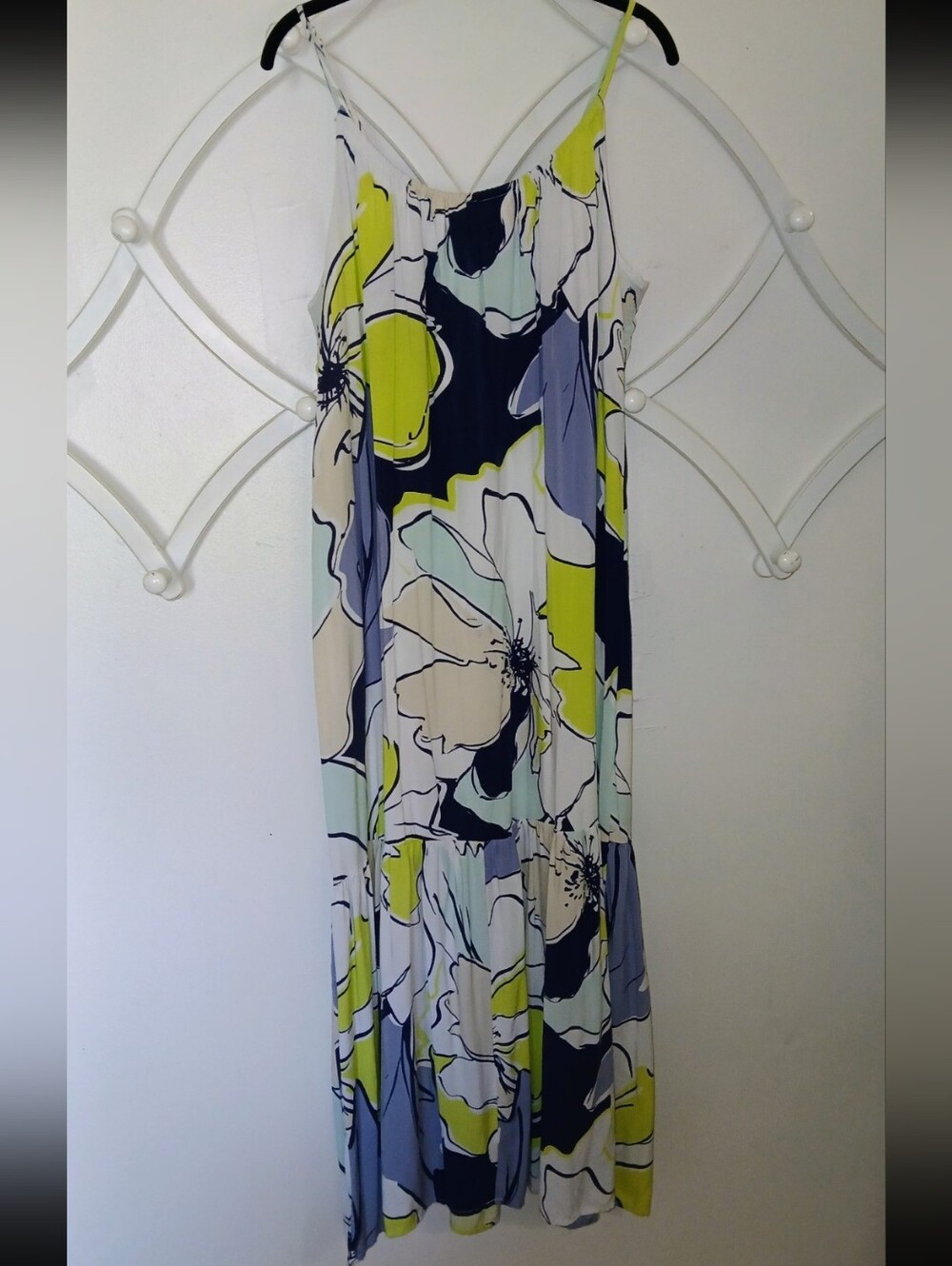 Apt. 9 Navy, Lime & Cream Floral Maxi Slip Dress